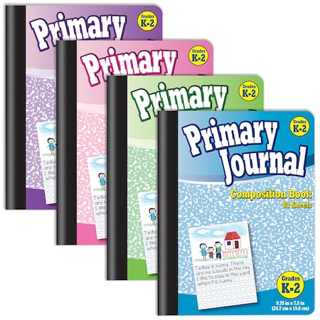 Primary Composition Journal, 4 Fun Colors, Grades K-2, 80 Sheet, One Subject, 9.75in. X 7.5in., 4PK